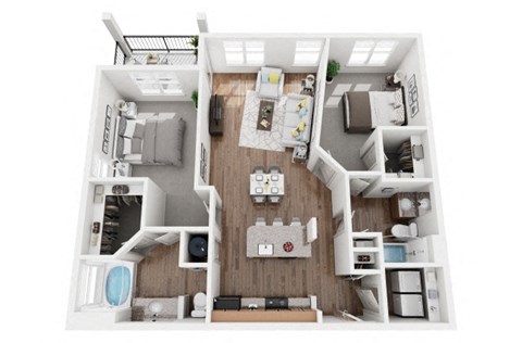 Floor plan for 2 beds, 2 baths, 1160 sqft